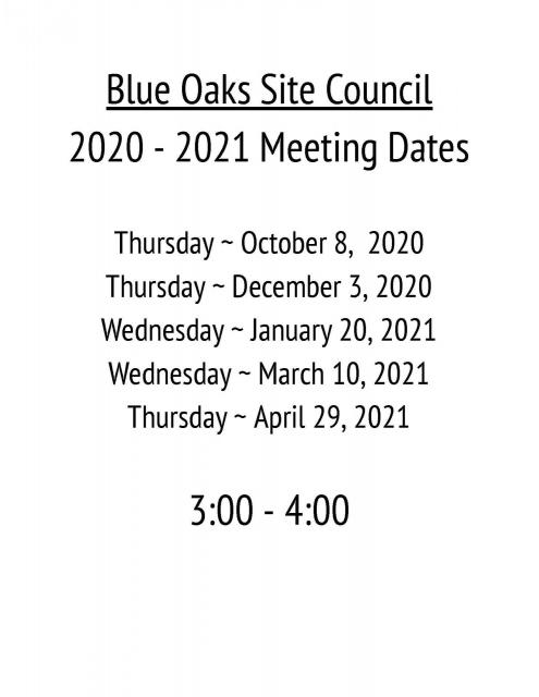SSC Meeting Dates for the 2020-21 School Year
